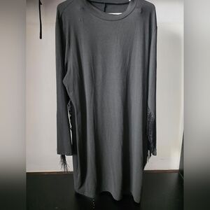 SHEIN Black Long Sleeve Fringe Tunic Dress